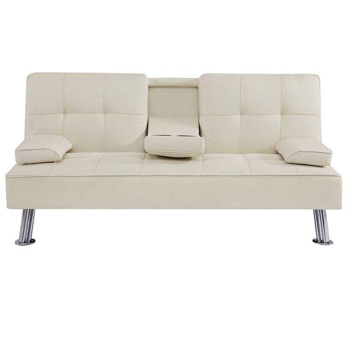 BEIGE Love Seat Sofa Bed with Cup Holder