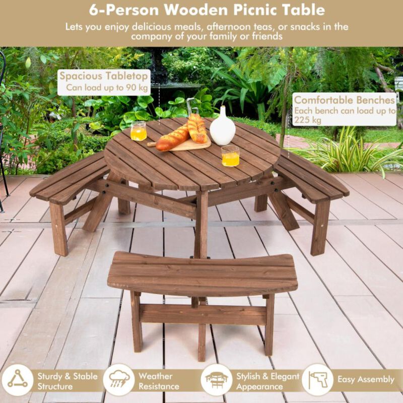 Hivvago 6 Person Wooden Picnic Table Set with Bench and Umbrella Hold