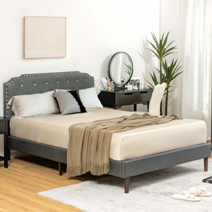 Upholstered Bed Frame with Adjustable Diamond Button Headboard