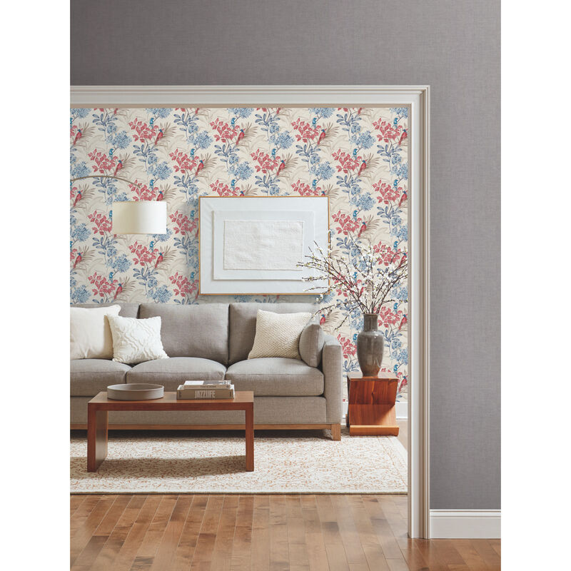 Handpainted Songbird Red & Blue Wallpaper image number 1