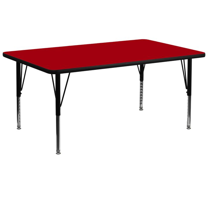 Flash Furniture 30''W x 72''L Rectangular Red Thermal Laminate Activity Table - Height Adjustable Short Legs