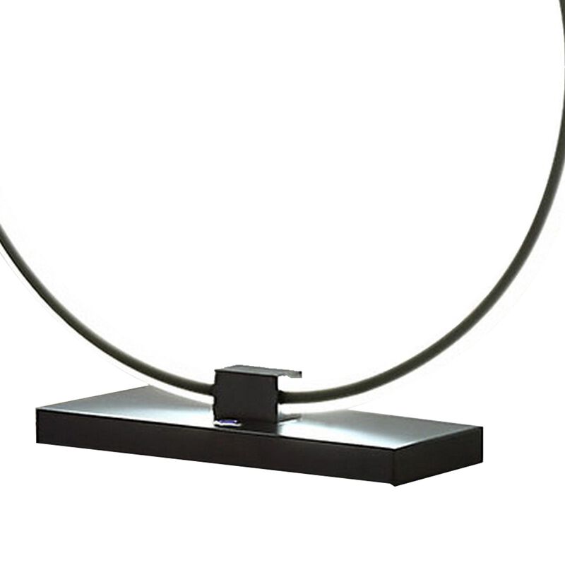 Sine 21 Inch Table Lamp, Modern Circle Ring LED, Sleek Black Metal Base - Benzara