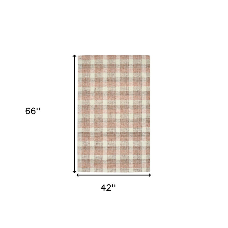 HomeRoots 4' X 6' Pink And Ivory Wool Plaid Hand Tufted Area Rug image number 6
