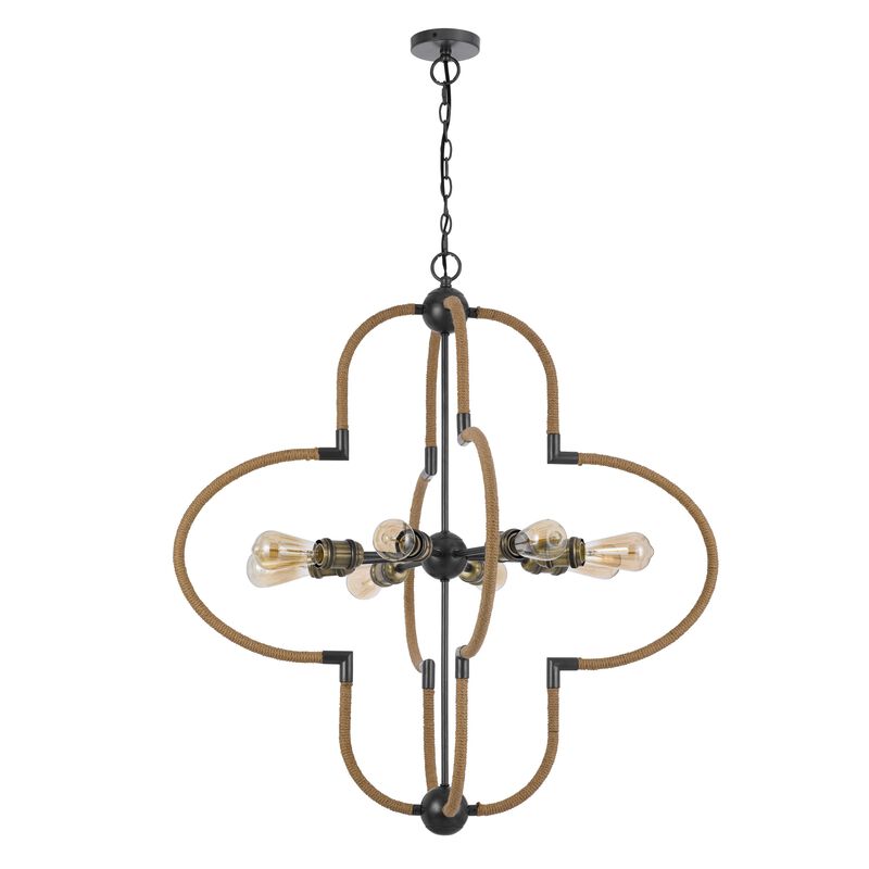 Gemo 36 Inch Chandelier, Crossed Clover Design, Brass Black Metal - Benzara