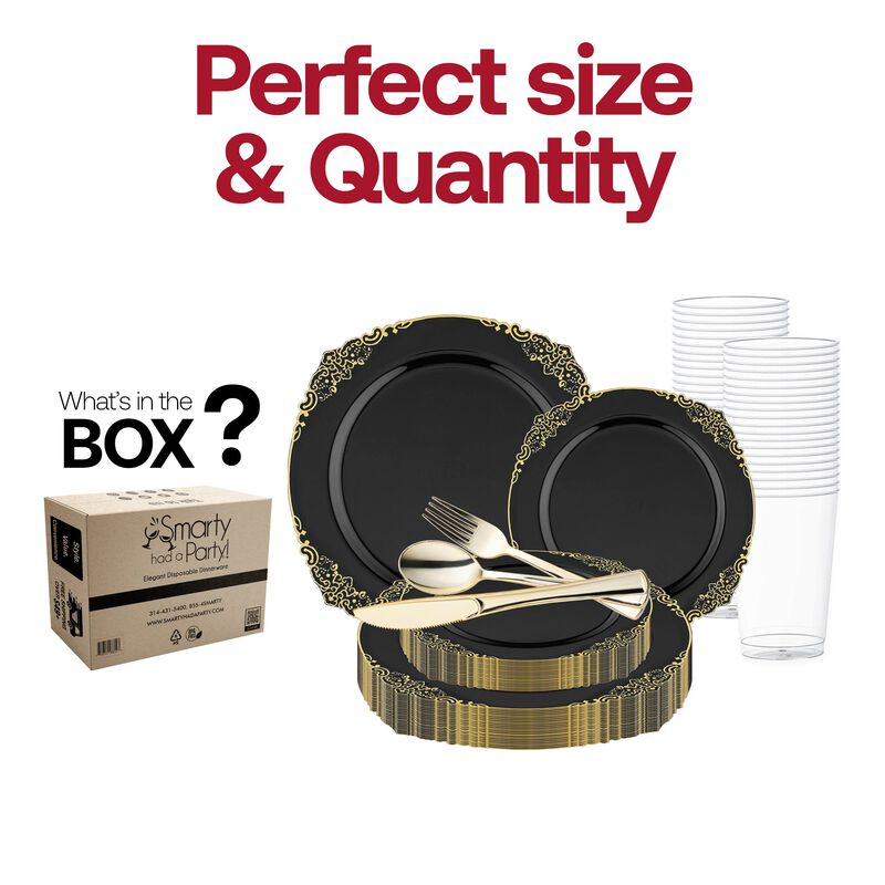 Black with Gold Fancy Round Plastic Wedding Value Set (120 Sets) image number 3