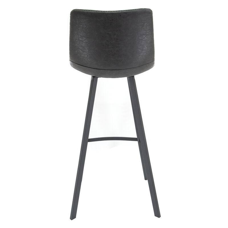 LeisureMod Elland Modern Upholstered Leather Bar Stool With Iron Legs & Footrest Set of 2