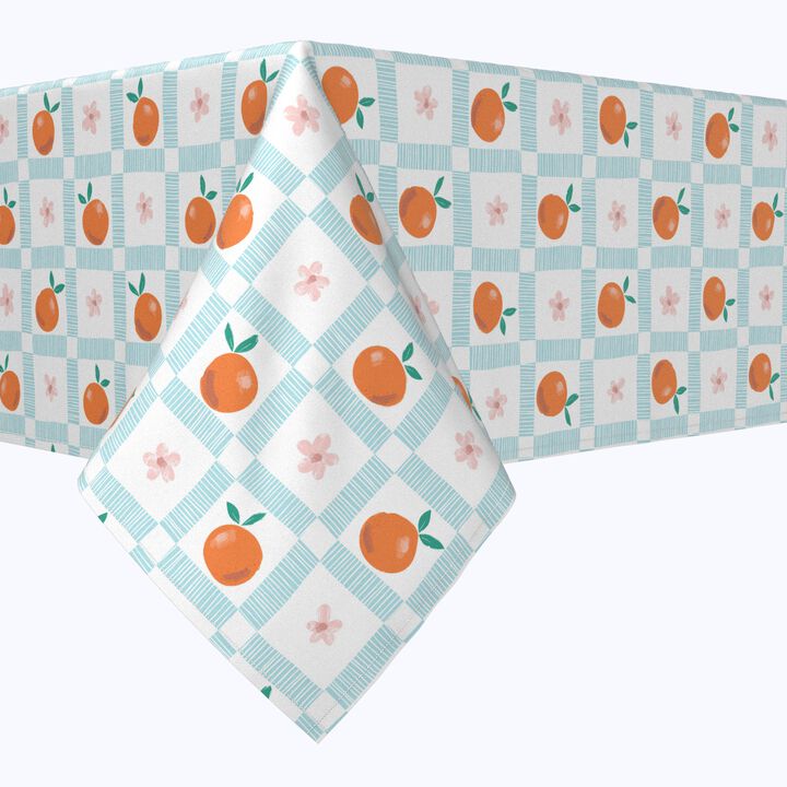 Fabric Textile Products, Inc. Square Tablecloth, 100% Polyester, Summer Orange & Floral Check