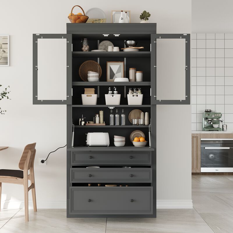 Merax Freestanding Kitchen Pantry Storage Cabinet,Multifunctional Cupboard with 3 Drawers image number 4