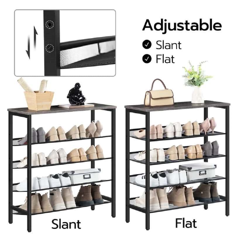 Shoe Storage Rack 5 Tier with Adjustable Shelves for 16 Pair Capacity-Brown image number 4