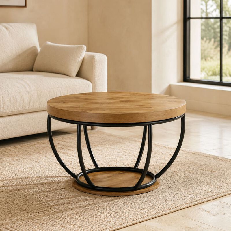 GOODSILO 31 Inch Round 2-Tier Storage Coffee Table, Multi-Functional Accent Center Table for Living Room, Home Office, Reception Area with Easy Assembly image number 3