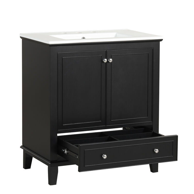 Whisen 30" Bathroom Storage Cabinet Bathroom Vanity with Ceramic Sink and Adjustable Shelf