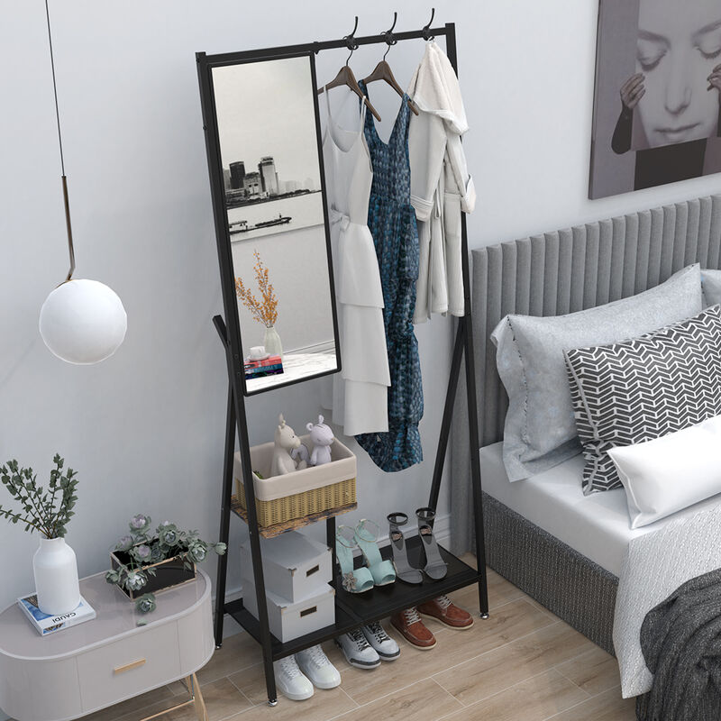 GOODSILO Multifunctional Hall Tree Coat Rack with Integrated Mirror and Shoe Storage, Sturdy Metal Frame Entryway Organizer for Living Room and Bedroom image number 6