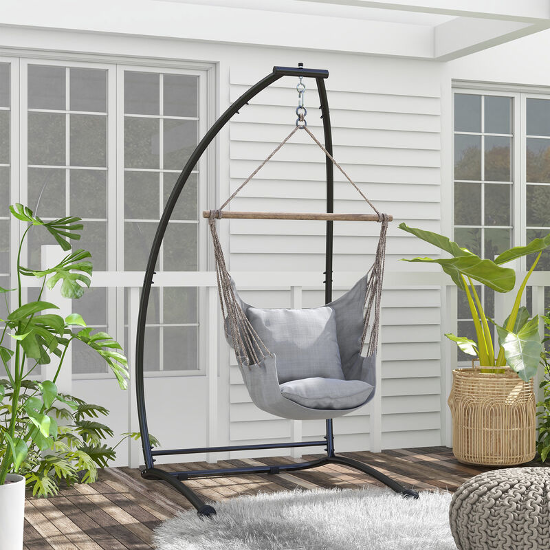 Outsunny Hammock Chair Stand, C Shape Hanging Heavy Duty Metal Frame Hammock Stand for Hanging Hammock Porch Swing Chair, Indoor & Outdoor Use, Black
