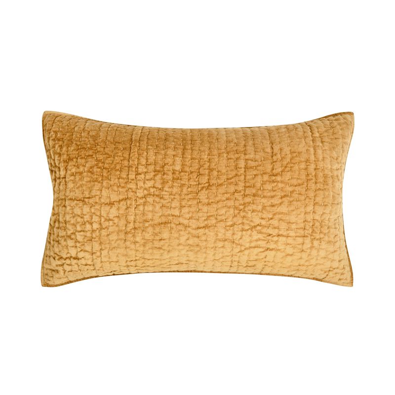 Romie Lumbar King Pillow Sham, Honey Gold Rayon Velvet, Cotton, 20x36 - Benzara