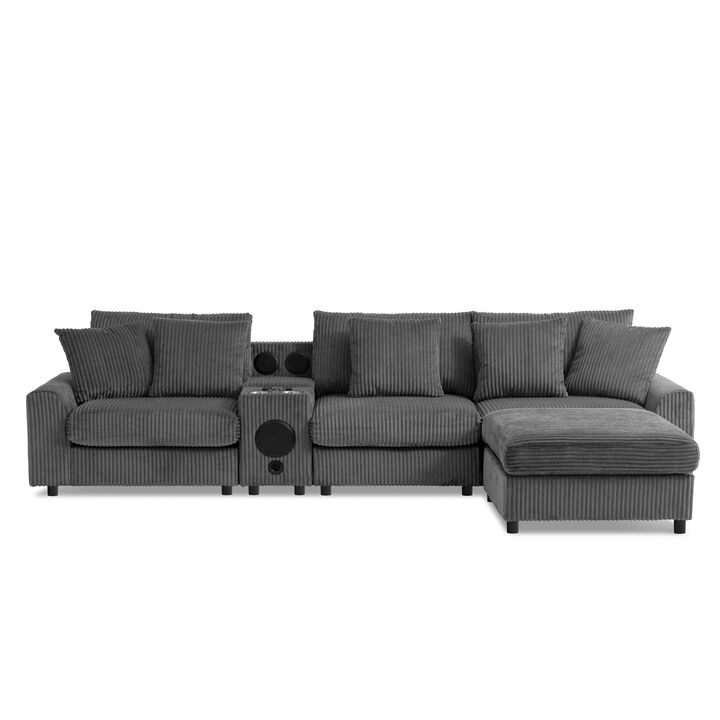 Merax Corduroy Sectional Sofa with Bluetooth Speakers