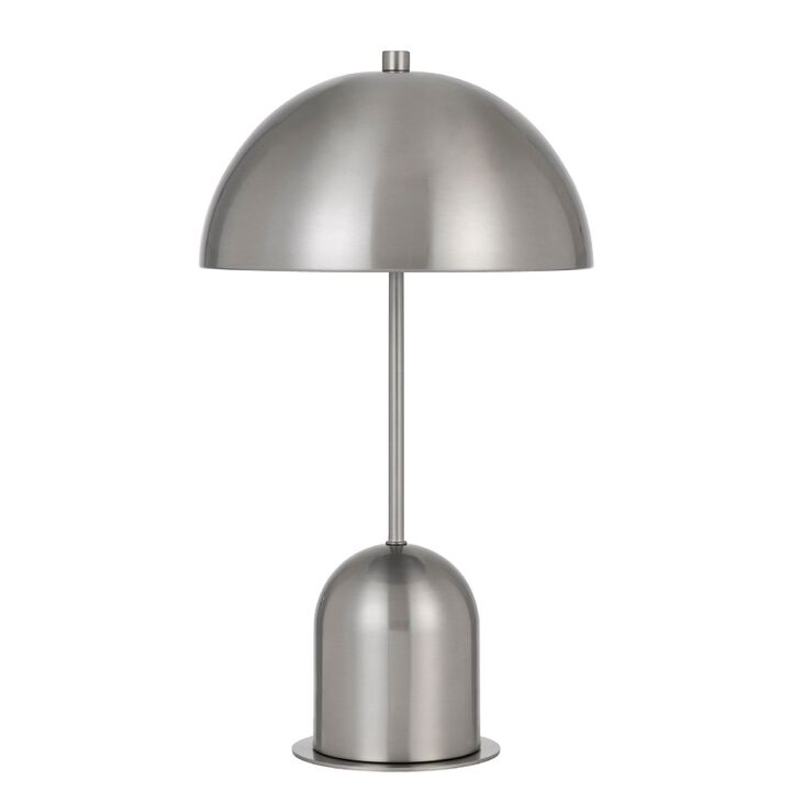 20 Inch Metal Accent Table Lamp with Dome Shade, Silver-Benzara