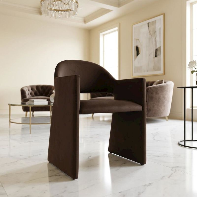 Performance Velvet Dining Armchair with Solid Wood Legs, Chocholate Brown image number 4