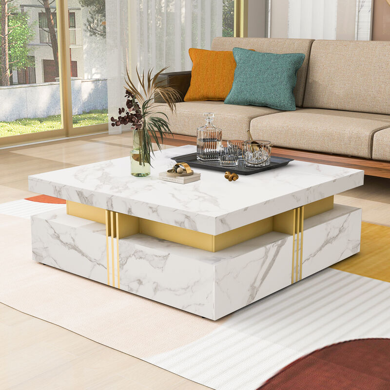 Merax Square Storage Coffee Table with 4 Drawers
