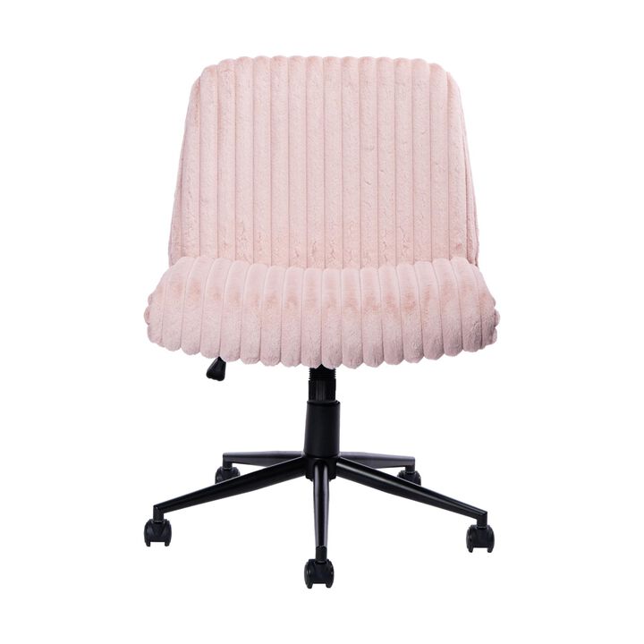 HomeRoots Pink and Black Adjustable Height Faux Fur Swivel Rolling Gaming Chair