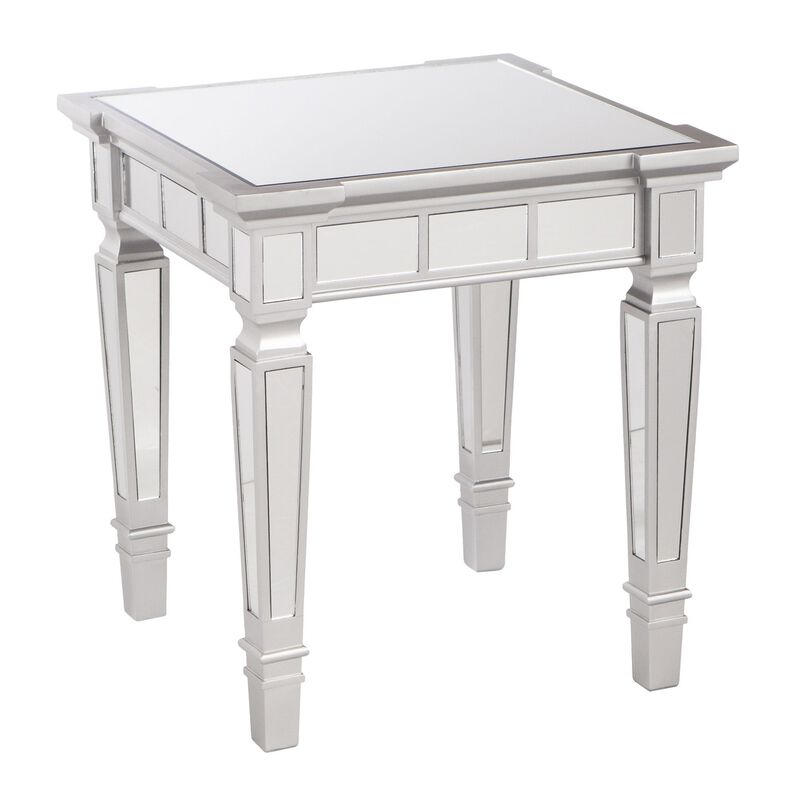 Homezia 24" Silver Glass And Manufactured Wood Square Mirrored End Table