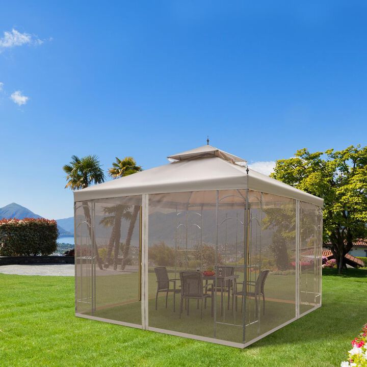 Hivvago 10x10 Patio Gazebo with Double Roof & Netting