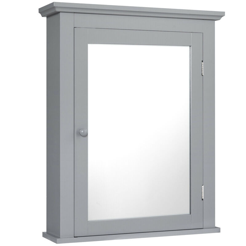 Costway Bathroom Mirror Cabinet Wall Mounted Adjustable Shelf Medicine Grey