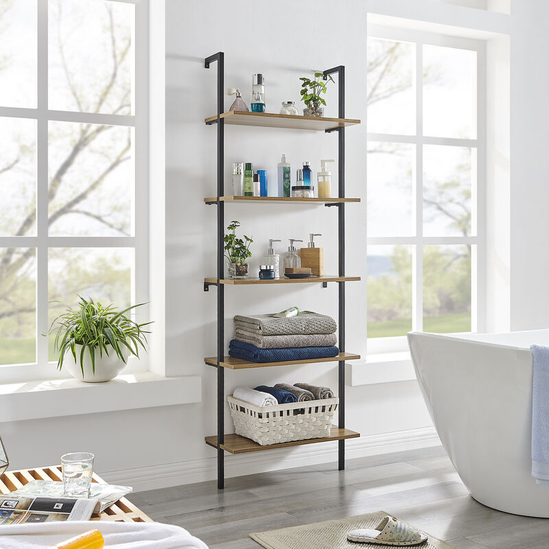 Everett 5-Tier Open Display Stand Wall Mount Modern Metal Frame Ladder Shelf
