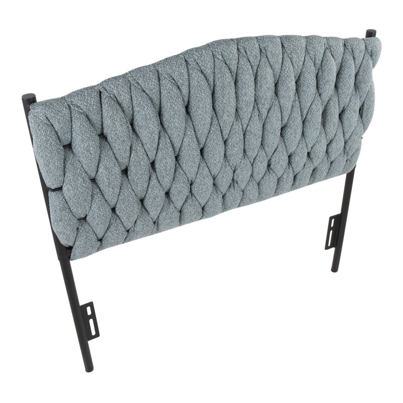 Braided Matisse Twin Size Headboard in Black Metal and Blue Fabric by Lumi Source