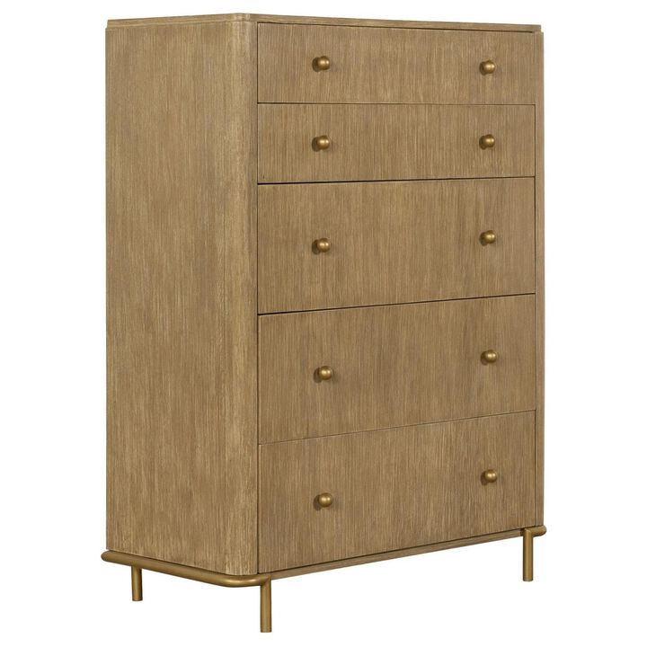 Benjara Sea 50 Inch Modern Tall Dresser Chest with 5 Drawers, Natural Brown Wood