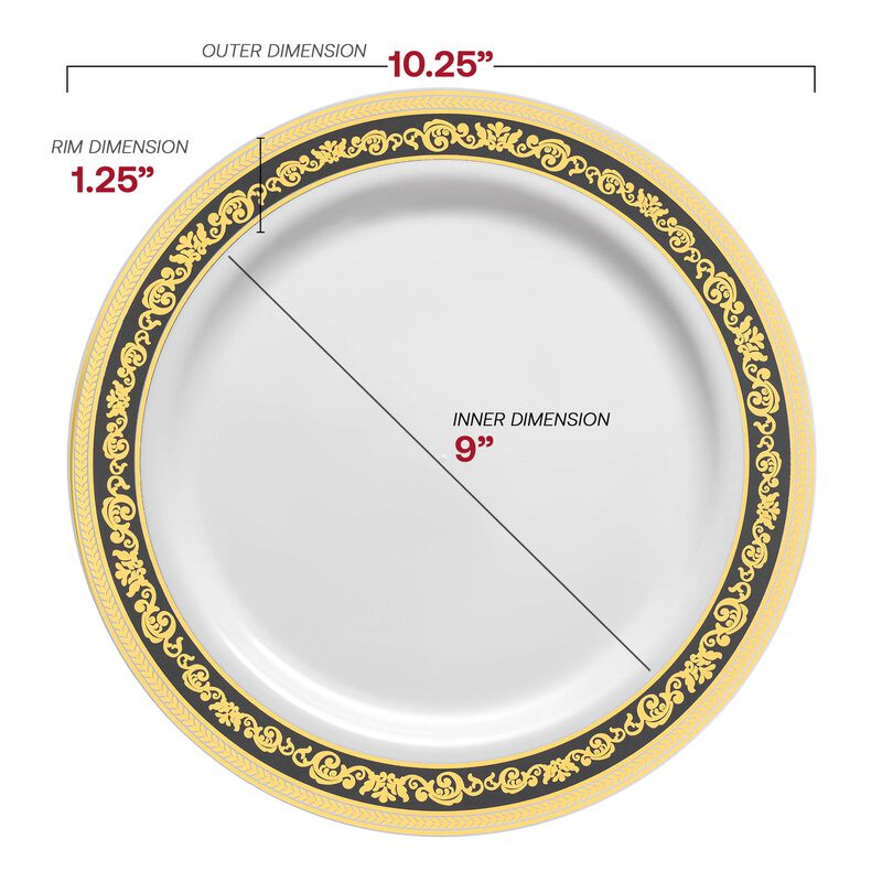 White with Black and Gold Royal Rim Plastic Dinnerware Value Set (40 Sets) image number 2
