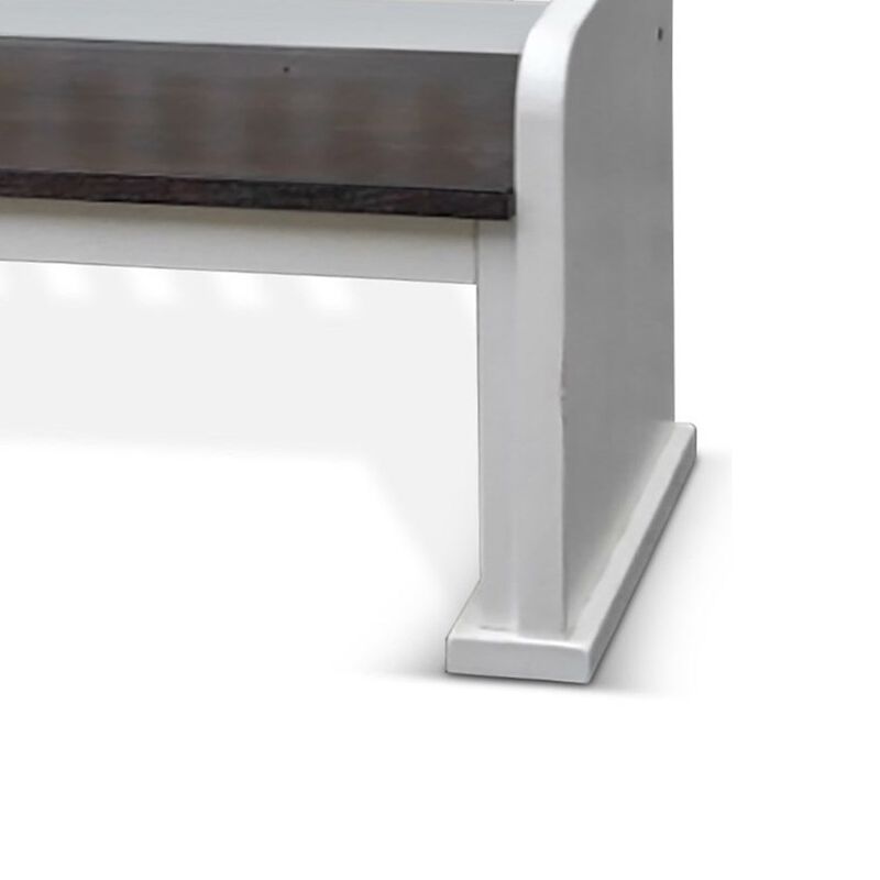 Orso Bench, Slat Back Design, White, Brown Mahogany and Mindi, 64 Inch - Benzara