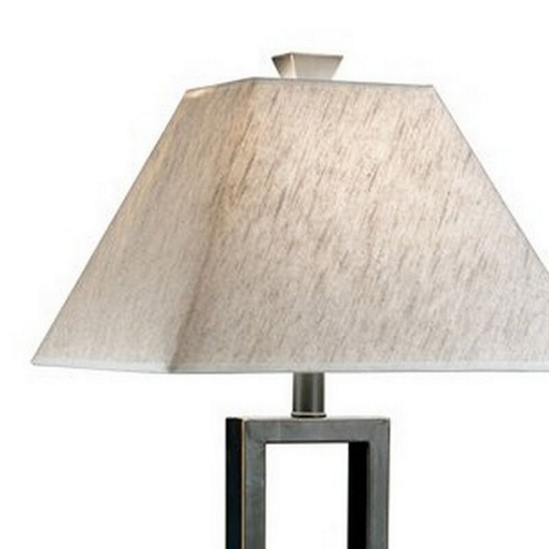 Geometric Metal Body Table Lamp with Fabric Shade, Set of 2,Black and White-Benzara