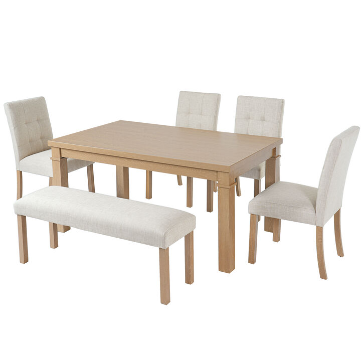 Merax 6-Piece Modern Dining Set, Rectangle Kitchen Table with 4 Upholstered Chairs & Bench