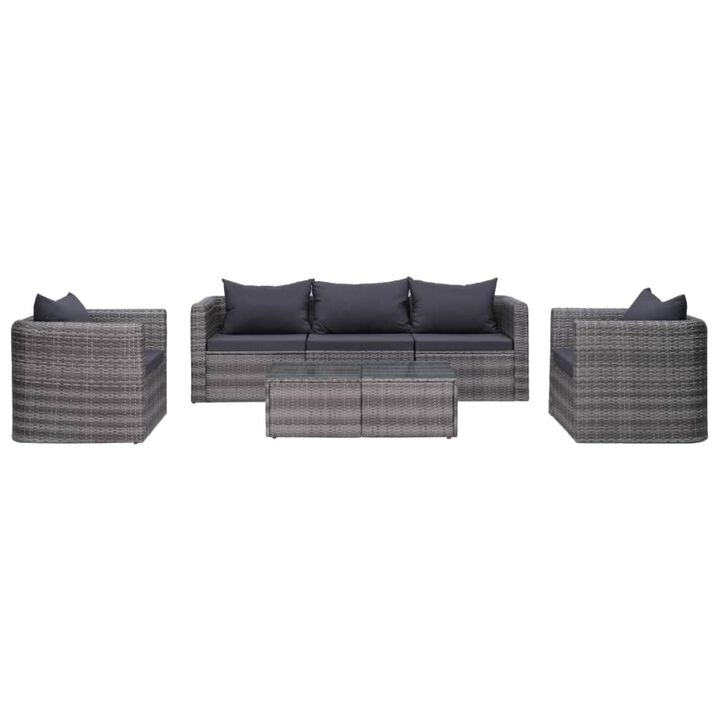 vidaXL 6 Piece Garden Sofa Set with Cushions & Pillows Poly Rattan Gray