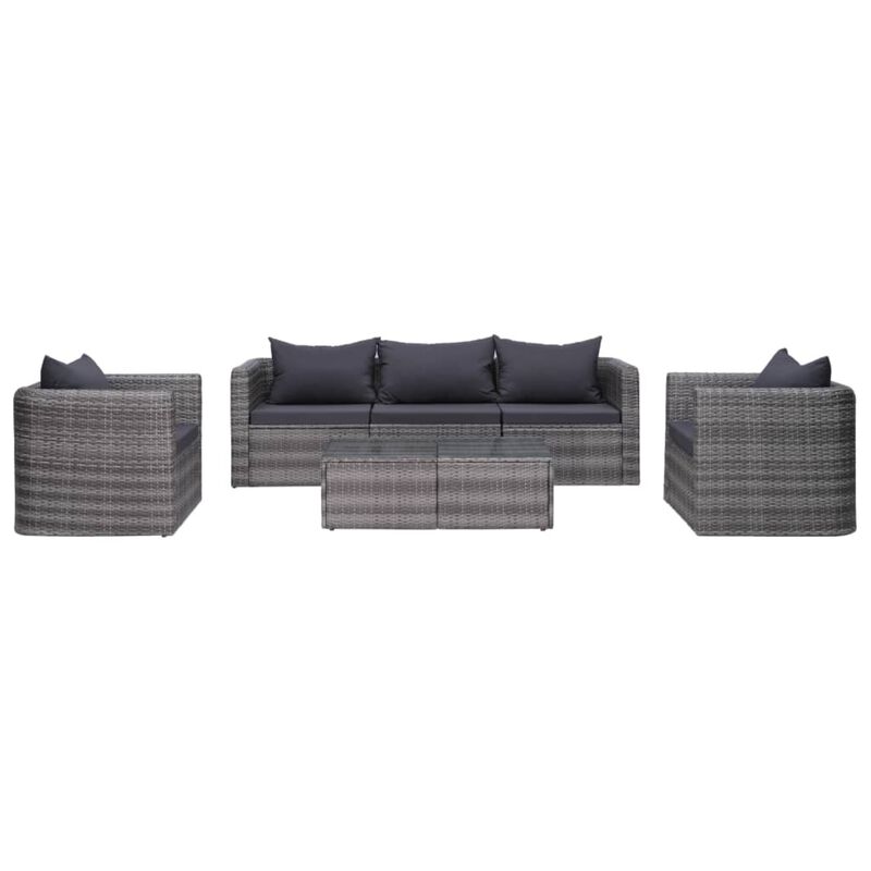 vidaXL 6 Piece Garden Sofa Set with Cushions & Pillows Poly Rattan Gray