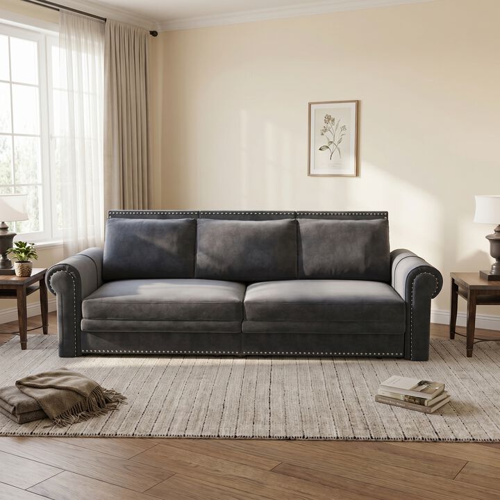 Whisen 93.7" King Pull Out Sleeper Sofa, 3-in-1 Convertible Sleeper with Nailhead Trim, Velvet for Living Room