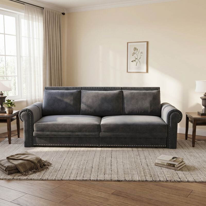 Whisen 93.7" King Pull Out Sleeper Sofa, 3-in-1 Convertible Sleeper with Nailhead Trim, Velvet for Living Room image number 1