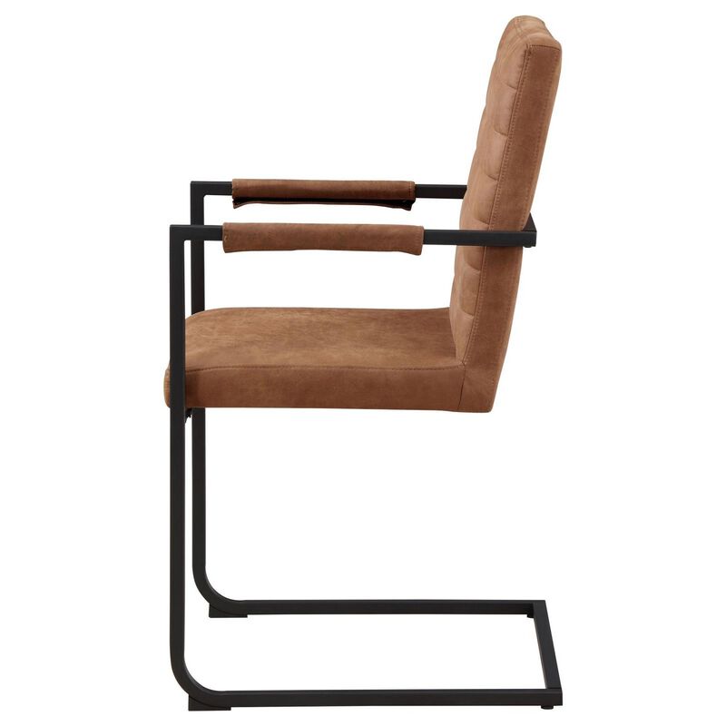 22 Inch Armchair, Set of 2, Brown Vegan Leather, Black Cantilever Base  - Benzara