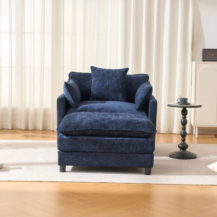 Envelor Modern Chenille 2-Seat Accent Sofa with Ottoman and Decorative Pillows