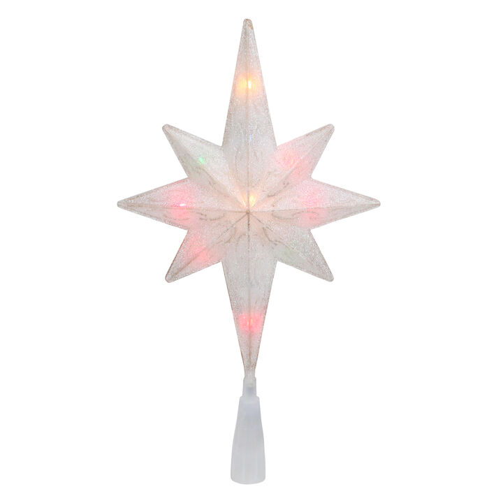 11" White Frosted Bethlehem Star with Gold Scrolling Christmas Tree Topper - Multi Lights