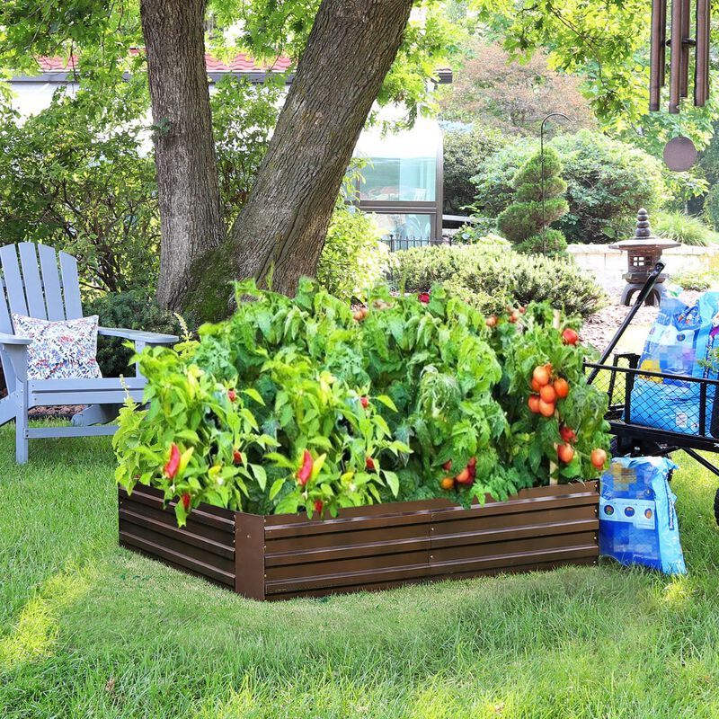 LuxenHome Brown Metal Rectangular 6x3ft Raised Garden Bed Planter