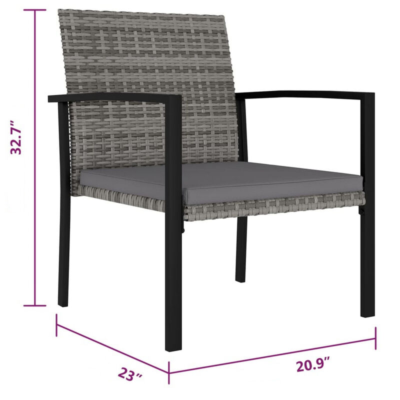 Outdoor Dining Side Chair Set of 2, Gray Poly Rattan, Black Steel - Benzara