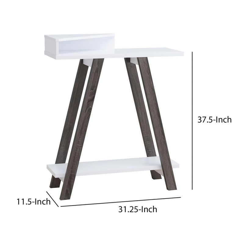Baki 38 Inch Modern Wood Side Console Table, Corner Compartment, White-Benzara