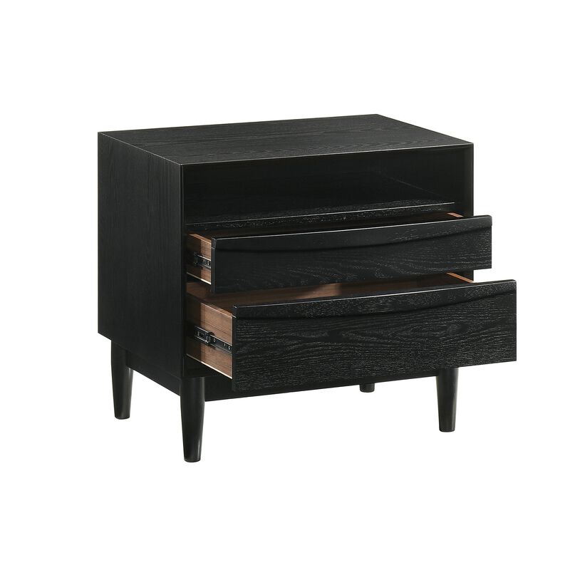 Armen Living Artemio Modern 2 Drawer Wood Nightstand with Shelf, Black