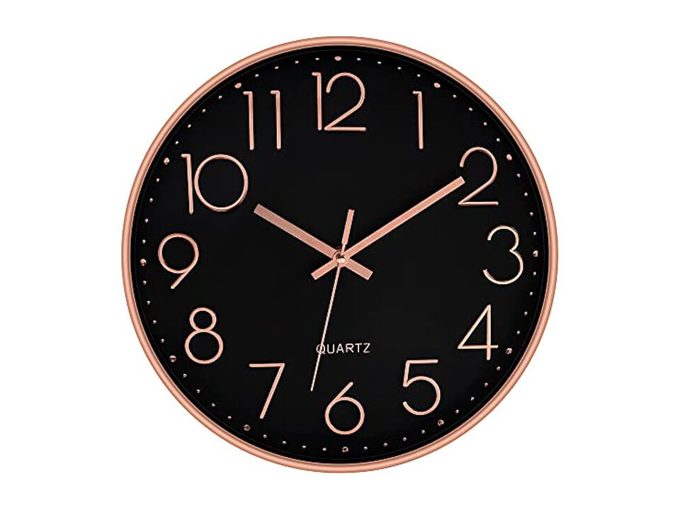 Gold Black Wall Clock 12 Inch Silent Non Ticking Modern Battery Operated