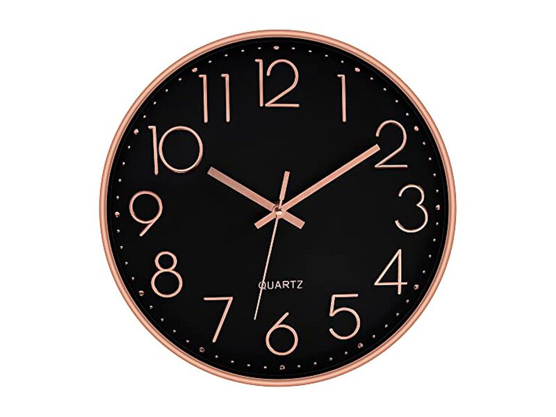 Gold Black Wall Clock 12 Inch Silent Non Ticking Modern Battery Operated image number 0