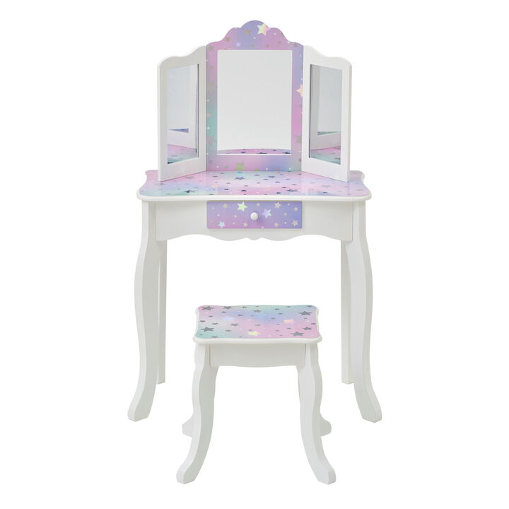 Gisele Starry Sky Kids Vanity Table & Stool, White & Lavender