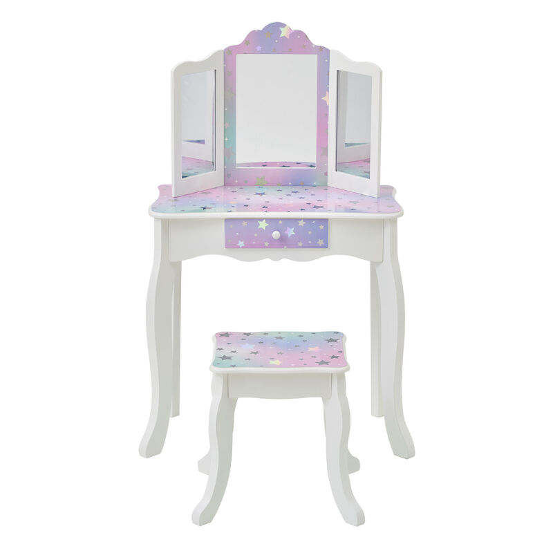 Gisele Starry Sky Kids Vanity Table & Stool, White & Lavender image number 0
