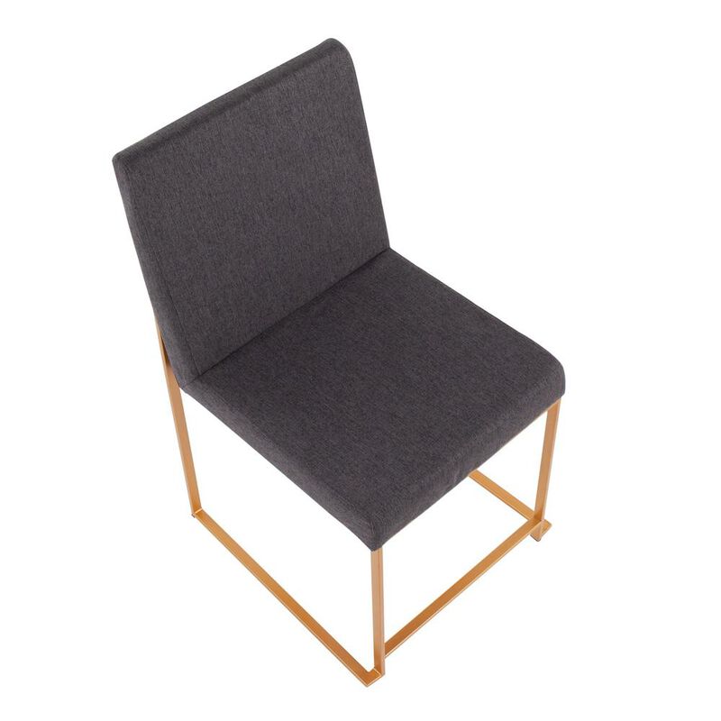 LumiSource Gold Steel, Charcoal Fabric High Back Fuji Dining Chair - Set of 2