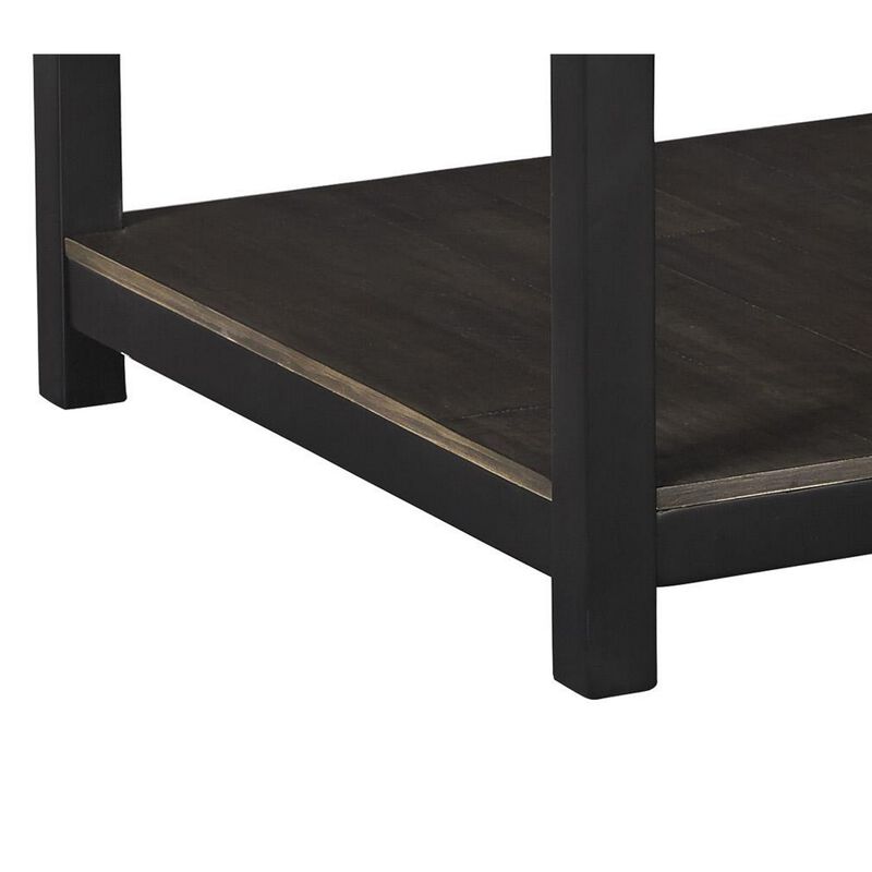 Two Tone Wooden End Table with 1 Drawer and Metal Base, Brown and Black